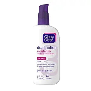 Clean & Clear Essentials Dual Action Facial Moisturizer, 0.5% Salicylic Acid Acne Medication to Moisturize Dry Skin, Treat Acne & Help Prevent Pimples, Oil Free for Acne-Prone Skin, 4 oz (Pack of 3)