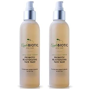 Apple Cider Vinegar Natural Face Wash 2 PK: Exfoliating Gel Foaming Facial Cleanser For Men, Women, Teens and All Skin Types. Cleanses Oily Skin, Calms Acne Breakouts and Removes Makeup, 6oz