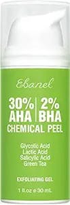 Ebanel 30% AHA 2% BHA Chemical Peel Exfoliant Gel, Face Peel with Glycolic Acid, Salicylic Acid, Lactic Acid, Green Tea, Chamomile, Skin Peeling Gel for Acne Scars, Dark Spots, Wrinkles, Fine Lines