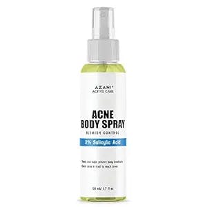 AZANI Acne Body Spray | Eliminates Cystic, Hormonal, & Severe Acne in Chest, Shoulder, Neck, Thigh & Back | 2% Salicylic Acid | Women & Men, 1.69 Oz | 100% Vegan and Cruelty Free