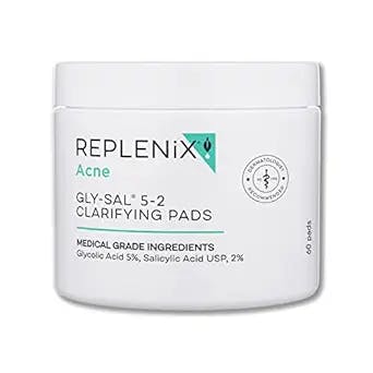 Replenix Gly-Sal Clarifying Acne Pads - Maximum Strength, Oil-Free Pads with Glycolic & Salicylic Acid, Acne Treatment, Travel Friendly, 60 ct.