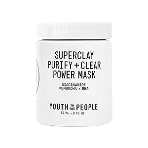 Youth To The People Superclay Purify + Clear Power Mask - Clay Mask with White Clay + French Green Clay Powder to Help Clear Pores, Absorb Excess Oil - Salicylic Acid, Niacinamide Face Mask (2oz)