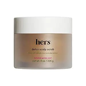 hers detox scalp scrub with salicylic acid and aloe vera extract to exfoliate and moisturize the scalp, botanical garden scent, no parabens phthalates or sulfates, cruelty free, 8oz