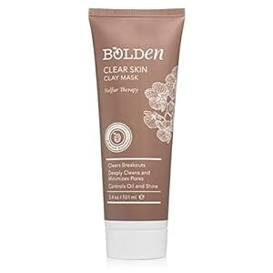 BOLDEN Clear Skin Clay Mask | Sulfur Acne Face Mask | Facial Mask for Deep Pore Cleansing and Clears Breakouts | Pore Minimizer (3.5 fl oz)