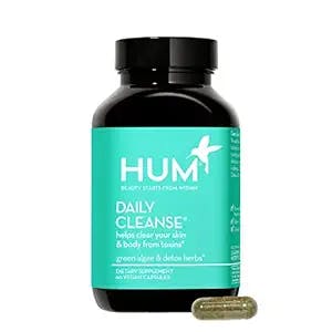 HUM Daily Cleanse - Acne Reducing Chlorella + Spirulina - Natural Digestive Cleanse with Green Algae, Detoxing Herbs & Minerals - Daily Detox Supplement (60 Capsules)