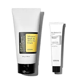 COSRX Cystic Acne Treatment- Snail Mucin 82% Repair Cream Tube + Retinol 0.1% Cream- Daily Face Moisturizer for Sensitive Skin & Retinoid Treatment for Face to Reduce Wrinkles, Korean Skincare