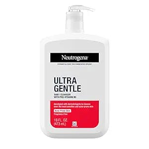 Neutrogena Ultra Gentle Daily Facial Cleanser with Pro-Vitamin B5 for Acne-Prone & Sensitive Skin, Fragrance-Free, Dye-Free, Soap-Free, Paraben-Free & Hypoallergenic Face Wash, 16 fl. oz