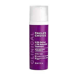 Paula's Choice CLINICAL 0.3% Retinol + 2% Bakuchiol Treatment, Anti-Aging Serum for Deep Wrinkles & Fine Lines, Fragrance-Free & Paraben-Free, 1 Ounce