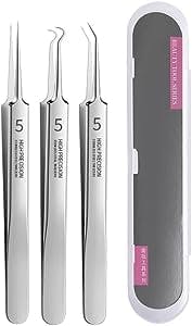 Professional Facial Blackhead Remover Tweezers,Extractor Acne Removal Kit Pimple Popper Tool, Clip for Whiteheads, Acne Clip, Ingrown Hairs Tweezers, Blackheads Remover Extractor, Stainless Steel