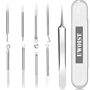 5PCS Blackhead Remover, Pimple Removal Tools, Blemish Whitehead Popping Removal, Whiteheads Spot Removing Zit Tool, Curved Blackhead Tweezers Kit, Treatment for for Risk Free Nose Face Skin