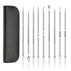 9 in 1 Pimple Popper Tool Kit- Blackhead Extractor Tool- Comedone Blackhead Remover Tool kit for Nose Face Skin with PU Bag