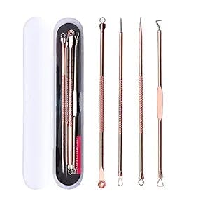 Blackhead Remover Pimple Popper Tool Kit 4 Pcs Rose Red Acne Comedone Zit Blackhead Extractor Tool for Nose Face,Stainless Steel Whitehead Popping Removal Tool Set