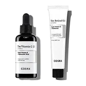 COSRX Skin Cycling Beginner Routine- Retinol 0.1% Cream + Pure Vitamin C 13% Serum- Firm and Reduce Fine Lines and Signs of Aging, Hydrate and Brgihten Compelxion and Remove Dark Spots, Korean Skincar