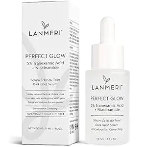 Lanmeri Dark Spot Remover for Face, Discoloration Correcting Glow Serum, 5% Niacinamide and Tranexamic Acid Serum, Hyperpigmentation Treatment, Age Spot, Brown Spot & Blemish Spot Remover for Face and Hands, for All Skin Types, 1 fl oz