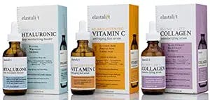 Elastalift Anti Aging Facial Skin Care Set W/Firming Collagen Serum, Illuminating Vitamin C Serum, & Hydrating Hyaluronic Acid Booster For Face, Wrinkles, Fine Lines, & Uneven Skin Tone, 3-PC Bundle