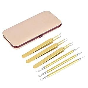 Blackhead tweezer Tool Set,Clean Stainless Steel Remove pimple Blackheads Pimple Clip for Facial Skin Care and Beauty(Gold)
