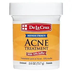 De La Cruz 10% Sulfur Ointment Acne Treatment - Medication to Clear Cystic Acne Pimples and Blackheads on Face and Body - Made in USA - 2.6 oz
