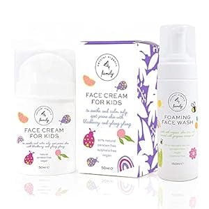 The Natural and Organic Family Gentle Kids Foaming Face Wash & Face Cream Moisturizer (Blackberry & Ylang) for Kids and Preteens with Normal to Oily Skin - Both Award Winning Formulas