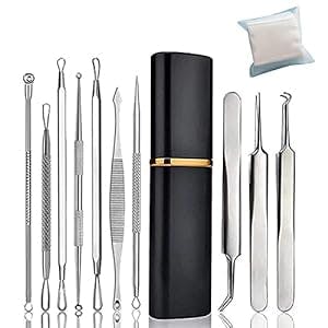 MILIDEE Pimple BlacKhead Remover Tool: 11 Pcs Popper Comedone Extractor Tool Kit Acne Removal With BlacK Metal Case, Facial For Pimples, BlacKheads Blemish MaKeup Cotton