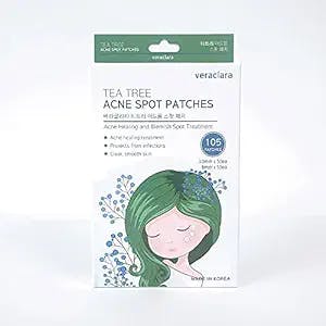 Veraclara Tea Tree Acne Spot Patches - Salicylic Acid Acne Pimple Treatment, Treats, Drains, and Shrinks Blemishes|105 Count(10mmX50, 8mmX55), 1Pack