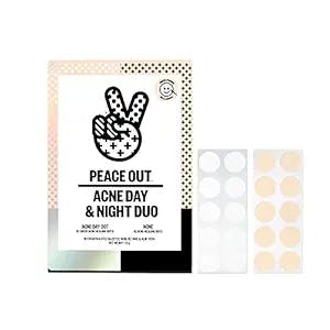 PEACE OUT Skincare Acne Day & Night Duo | 6-hour Fast Acting Sheer Hydrocolloid Pimple Patches and Overnight Acne Dots with Salicylic Acid | Stickers to Cover and Clear Breakouts | (20 dots)