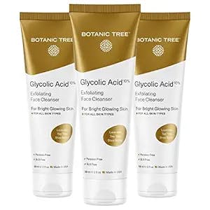 Botanic Tree Glycolic Acid Face Wash Travel Size (2oz., Pack of 3)- Facial Exfoliating Cleanser w/ 10% Glycolic Acid- Organic Anti Aging AHA Peel for Acne, Wrinkle Reduction-Natural Skin Facewash Scrub for Cystic Acne.