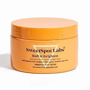 SweetSpot Labs Buff & Brighten, Daily Ingrown Hair Treatment with Salicylic Acid and Niacinamide, Safe for Bikini Area, 50 Exfoliating & Brightening Pads