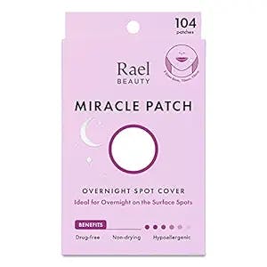 Rael Pimple Patches, Miracle Overnight Spot Cover - Hydrocolloid Acne Patches for Face, Zit and Blemish Spot, Thicker & Extra Adhesion, Acne Absorbing Cover, for All Skin Types, Vegan, Cruelty Free, 3 Sizes (104 Count)