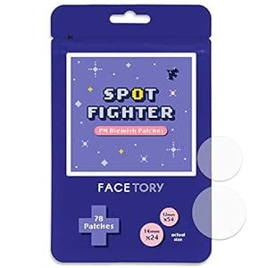 FACETORY PM Spot Fighter Acne Blemish Patches- for Pimples, Spot Treating and Acne Absorbing for Overnight/Nighttime, 78 Hydrocolloid Patches, 2 Sizes 12mm and 14mm