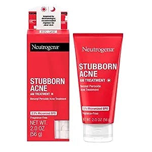 Neutrogena Stubborn Acne AM Face Treatment with 2.5% Micronized Benzoyl Peroxide Acne Medication, Oil-Free Daily Facial Treatment Reduces Size & Redness of Breakouts, Paraben-Free, 2.0 oz