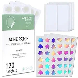 WHWSWB Acne Pimple Patches for Face, Hydrocolloid Acne Cover Patch Cute Star Heart Shape, Large Pimple Patch for Zit Breakouts and Blemish Spot Stickers 120 Pack