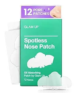 GLAM UP Spotless Nose Patch XL Hydrocolloid Coverage for Nose Pores, Pimples, Zits and Oil - Overnight Strong Waterproof to Absorb Blackheads & Acne Gunk Nose Strip, and Calm Treatment with Tea Tree (12 Patches)