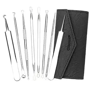 Glamne Blackhead Remover Pimple Popper Kit Acne Comedone Extractor Blemish Extraction Popping Tools (Sliver)
