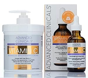 Advanced Clinicals Vitamin C Skin Care Set For Face & Body, Potent Vitamin C Facial Serum W/Anti Aging 16 Oz Large Moisturizer Body Lotion Cream For Wrinkles, Age Spots, & Uneven Skin Tone, 2-Pack