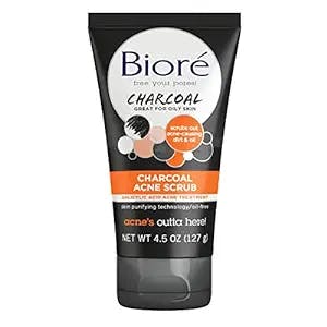Bioré Charcoal Acne Face Scrub, with 1% Salicylic Acid and Natural Charcoal, Helps Prevent Breakouts and Absorb Oil for Deep Pore Cleansing, 4.5 Ounce (HSA/FSA Approved)