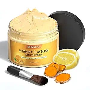 SHVYOG Turmeric Vitamin C Clay Mask, Vitamin C Clay Facial Mask with Kaolin Clay and Turmeric for Dark Spots, Skin Care Turmeric Face Mask for Controlling Oil and Refining Pores 5.29 Oz