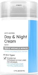 Wrinkle Repair Retinol Face Moisturizer (1.7oz) Day + Night Anti-Aging Face Cream with Hyaluronic Acid to Improve Fine Lines, Dark Spots, Wrinkles - Sensitive Skin + All Skin Types by SNG
