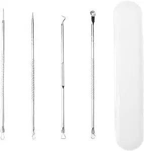 Jawflew Blackhead Remover, Pimple Popper Tool, Comedones Extractor Acne Removal ToolStainless Steel Pimple Extractor Blackhead Removal Tool for Nose and Face(4PC)