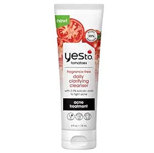 Yes To Tomatoes Fragrance-Free Daily Clarifying Cleanser For Blemish-Prone Skin With Salicylic Acid & Avocado Oil, Natural Vegan & Cruelty Free, 4 Fl Oz