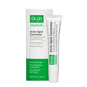 Dr. Lin Skincare Acne Spot Corrector Targeted Zit Treatment Benzoyl Peroxide 5% Emergency Acne Medication Heals Blemishes Overnight, White, Unscented, 1 Fl Oz