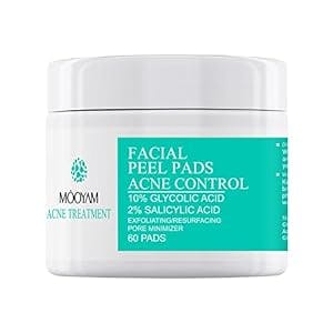 Glycolic Acid Pads 10%, Salicylic Acid Resurfacing Pads Acid Peel Pad with Lactic Acid, Face Exfoliator Acne Spot Treatment, Exfoliating Acne Control Pad Chemical Exfoliant for Pimple Breakout 60 Pads