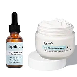 Brandefy Vitamin C + E + Ferulic Serum and Silks Triple Lipid Ceramide Face Cream - Full Size Value Set
