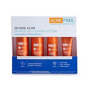 AcneFree Severe Acne 24 Hour Clearing System, 4 Step Routine Kit Designed for Stubborn Acne