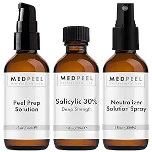 MedPeel Salicylic Acid 30% Essential Peel Kit, Includes Peel, Prep, Neutralizer, Deep Strength Professional Grade Chemical Face Peel for all Skin Tones, 1oz/30ml (Kit of 3)