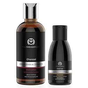 The Man Company Charcoal Acne Kit - Acne Body Wash + Acne Face Wash for Oily Skin - Pore Minimizer and Cleanser - Designed for Acneic or Acne Prone Skin - Gift Set Idea for Teens and Adults