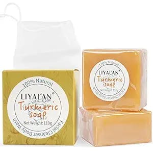 LIYALAN Turmeric Soap Bar(3.88 oz / 2 Bars) for Face & Body-Turmeric Soap,Acne, Dark Spots, Hyperpigmentation, Smooth Skin,Cleansing Natural Handmade Soap…