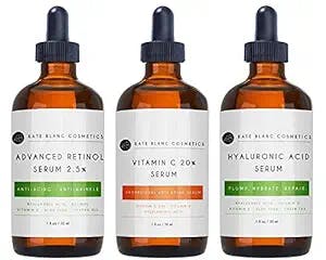 Anti Aging Serum Set for Women & Men - Kate Blanc Cosmetics - 98% Natural, 72% Organic. Vitamin C Serum, Hyaluronic Acid Serum, Retinol Serum for Face. Anti Wrinkle & Dark Spot Corrector