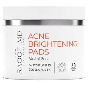 RAOOF MD Acne Brightening Pads - Acne Pads with 5% Glycolic Acid Pads + 2% Salicylic Acid Pads & Alcohol-Free. Acne Wipes for Face and Body. Exfoliating Face Pads. Most Effective Acne Scar Treatment.
