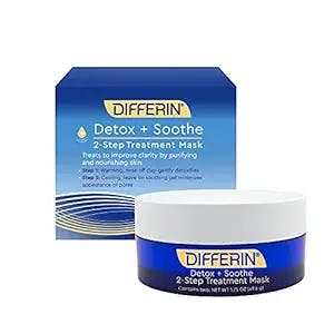 Differin Clay Face Mask, Detox and Soothe 2 Step Treatment Clay Mask by the makers of Differin Gel, Gentle Skin Care for Acne Prone Sensitive Skin, 1.75 oz