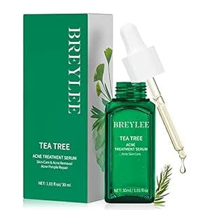 Tea Tree Oil Acne Serum, BREYLEE 2.0 Treatment Acne Prone Sensitive Skin Care Face Serum to Cystic Acne Scars, Redness Relief, Pimples Dark Spots Remove, Niacinamide Facial Moisturizer,30ml/1.01fl oz